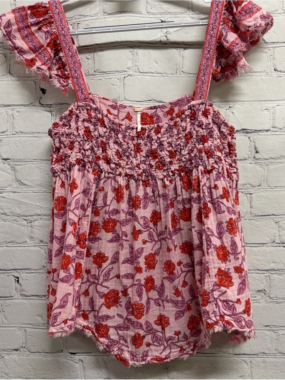Free People Cotton Nala Floral Babydoll Tank Pink Red Boho Women’s Medium